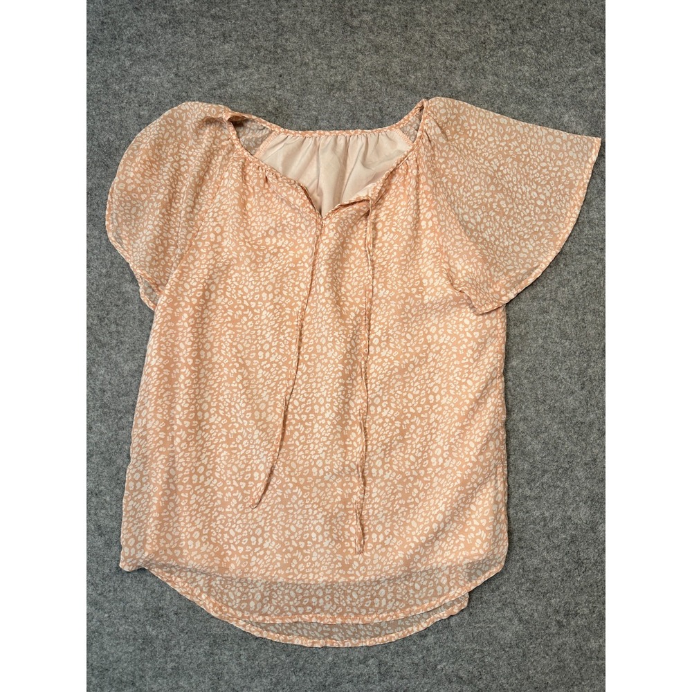 Fantaslook Peasant Top Womens Small Pink Floral Stretch Casual Flutter Sleeve